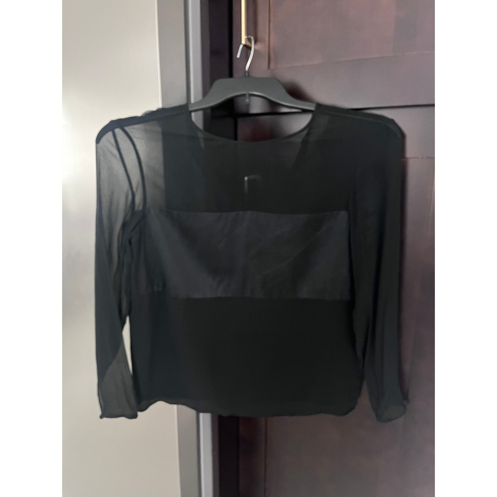 Vintage Oleg Cassini Black Tie 100% Silk Sheer Blouse Top Size 6 Quiet Luxury